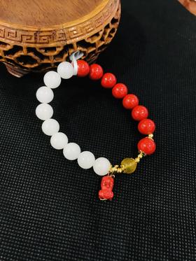 5F JADE吉祥灵玉 和田白玉朱砂手链