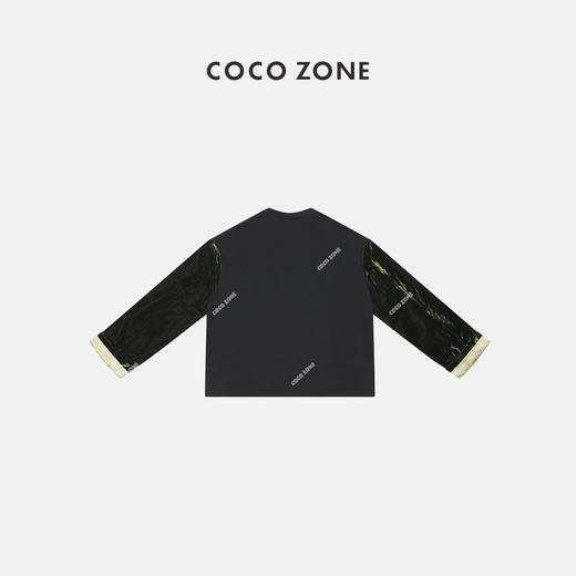 COCO ZONE2024复古新中式丝绒拼接撞色翻袖圆领卫衣CC2A0147 商品图1