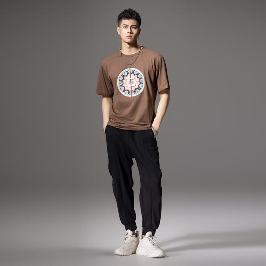 PINLI品立2024新中式夏季新款中国风荷花印花圆领短袖T恤男士国潮BG242111036 商品图4