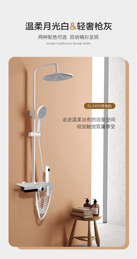 海尔卫玺花洒V&H轻奢枪灰水疗腰喷置物花洒10英寸大顶喷出水VH-SL5403枪灰/5405月光白 商品图1