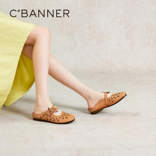 千百度平底拖鞋女季镂空蝴蝶结包头拖女鞋A24216810 商品图0