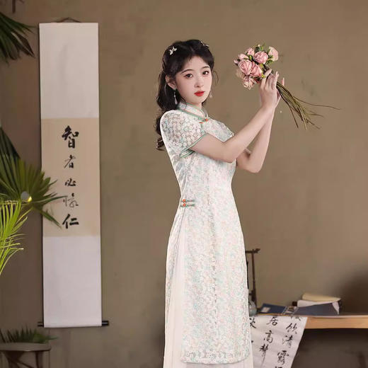 气质蕾丝修身日常，长款奥黛旗袍XL-24103 商品图1