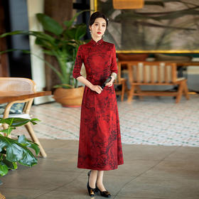 SYG-792新款旗袍礼服新中式妈妈旗袍七分袖旗袍女春秋款复古修身