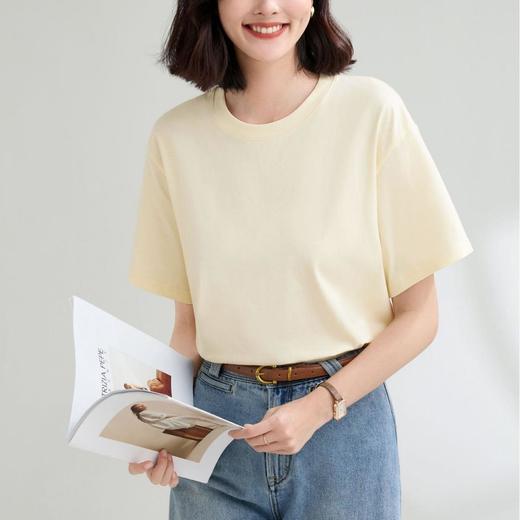 纯棉宽松纯色220克圆领T恤女2024春夏新款短袖套头基础款中性上衣 商品图1
