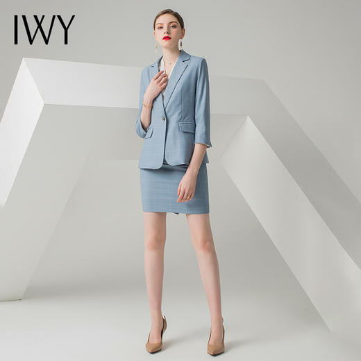 IWY/蓝色格纹七分袖春季女士正装时尚气质商务显瘦职业西装套装CPS10340 商品图6
