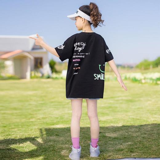 女童T恤夏季薄款宽松长T2024新款韩版中大童短袖夏款儿童套装 商品图1