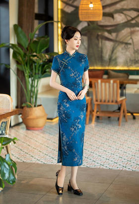 TZF-2024春季新款花罗改良长款旗袍日常修身显瘦中国风时尚气质旗袍