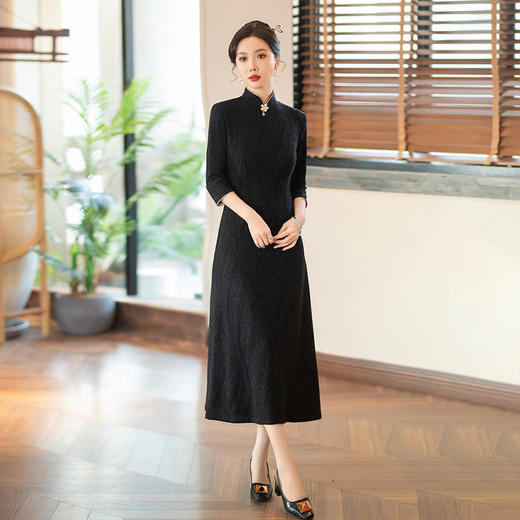 SYG784中式七分袖旗袍女春秋款复古修身礼服2024年新款旗袍 商品图0