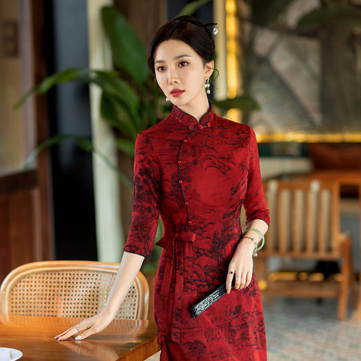 SYG-792新款旗袍礼服新中式妈妈旗袍七分袖旗袍女春秋款复古修身 商品图2