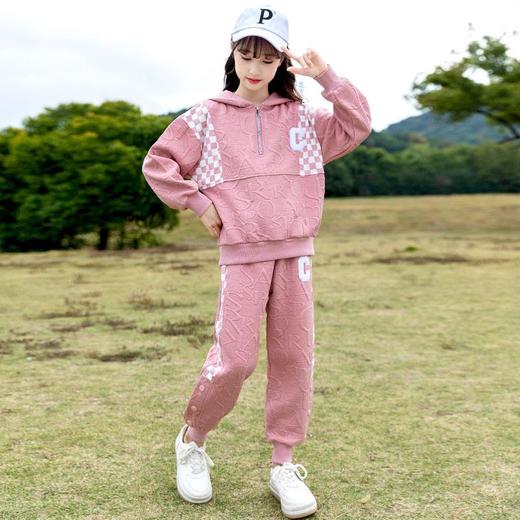 女童春款套装 2024新款洋气中大童儿童春秋女孩棋盘格运动两件套 商品图1