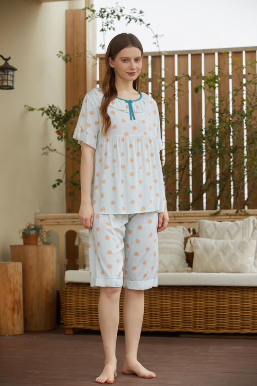 【39元限时秒杀】【秀黛】女荷叶边绵绸短袖套装女士夏季睡衣家居服L2551039T【门店同款】【如遇缺货自动退款，介意勿拍】 商品图1