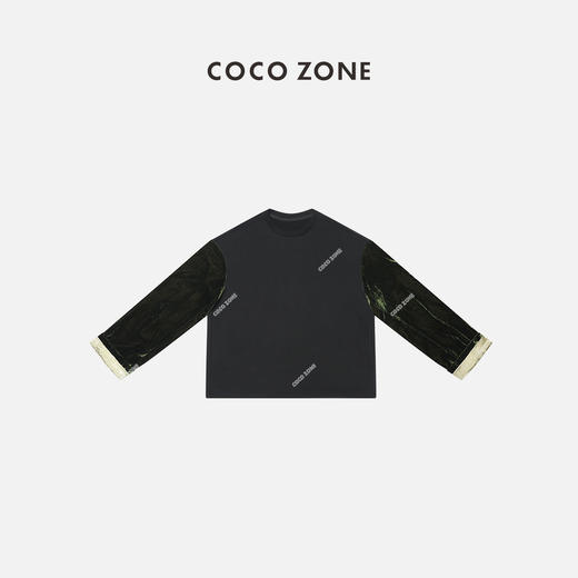 COCO ZONE2024复古新中式丝绒拼接撞色翻袖圆领卫衣CC2A0147 商品图0