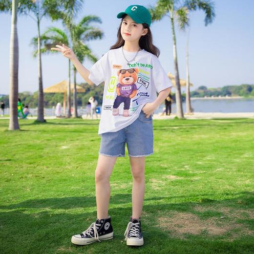 女童短袖T恤夏季套装2024款t儿童夏女孩短袖短裤休闲两件套 商品图1