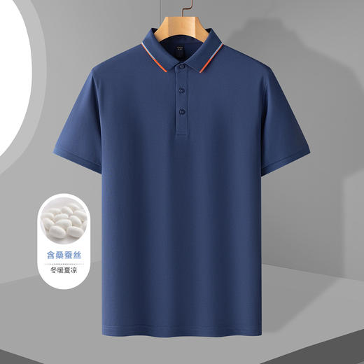 【含桑蚕丝】罗蒙男士夏季商务休闲男polo衫舒适男士t恤短袖polo衫 商品图2