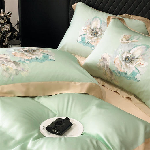 自然醒轻奢LF级进口兰精天丝棉四件套丝绸缎被套蚕丝棉床单丝滑夏季金太阳床品礼盒装KY 商品图5