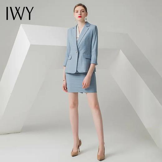 IWY/蓝色格纹七分袖春季女士正装时尚气质商务显瘦职业西装套装CPS10340 商品图4