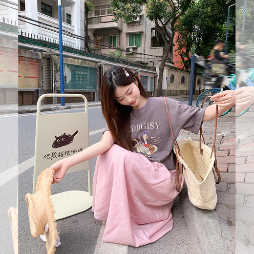 <曾小咸推荐>微信粉丝秒杀专场  仅此今天  活动结束下架【温柔甜妹】灰色印花T恤/粉色半裙 短袖日常89.99 立降45.09 元 今天秒杀价44.9 ！！ 商品图3