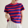 韩系多巴胺肌理感圆领短袖棉T恤女2024春夏新款条纹撞色小众上衣 商品缩略图1