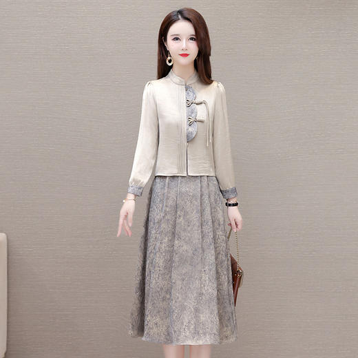 国风洋气，长袖外套印花长款百褶拼接内搭两件套QYM-XYKL-28077-L 商品图0