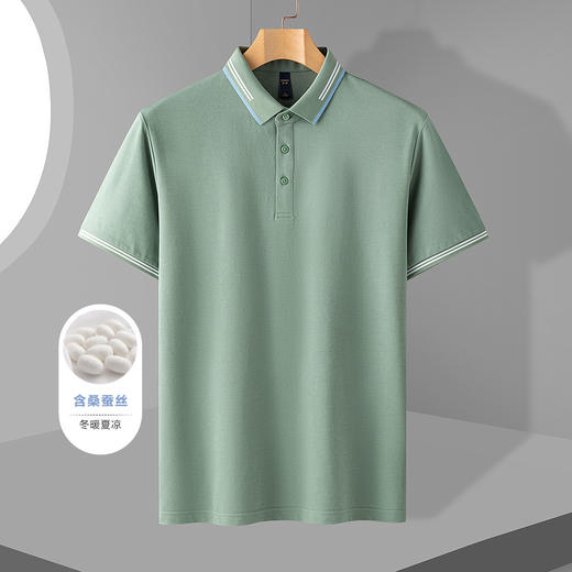 【含桑蚕丝】罗蒙男士夏季商务休闲男polo衫百搭男士t恤短袖polo衫 商品图2