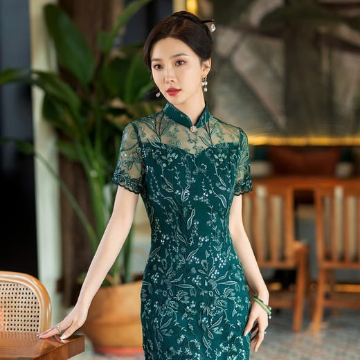 GX三分袖旗袍女春秋款复古2024年新款旗袍修身礼服新中式日常 商品图2