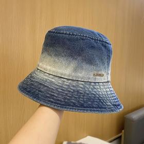 TZF-帽子女水洗做旧渐变色牛仔渔夫帽潮街头百搭素颜盆帽可折叠遮阳帽