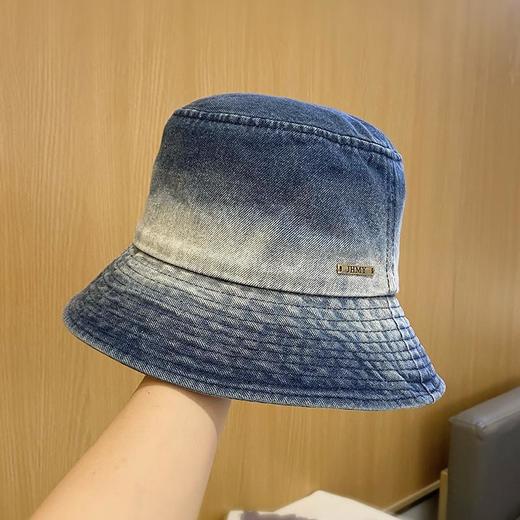 TZF-帽子女水洗做旧渐变色牛仔渔夫帽潮街头百搭素颜盆帽可折叠遮阳帽 商品图0