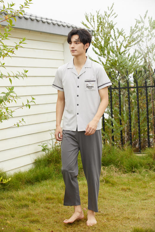 【79元限时秒杀】【秀黛】男翻领针织短袖套装男士夏季睡衣家居服L2550013T【门店同款】【如遇缺货自动退款，介意勿拍】 商品图0