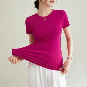 热辣美式修身圆领高弹短袖棉T恤女2024春夏新款纯色套头内搭上衣