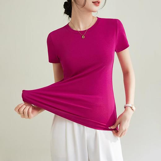 热辣美式修身圆领高弹短袖棉T恤女2024春夏新款纯色套头内搭上衣 商品图0