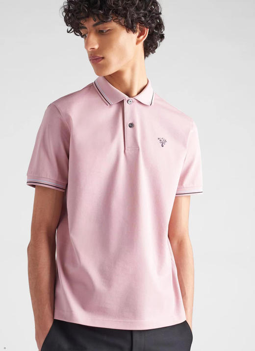 春夏新款  简约经典 浅蓝色撞色线条 刺绣小标 纯棉翻领短袖POLO衫 Z-11527 商品图0