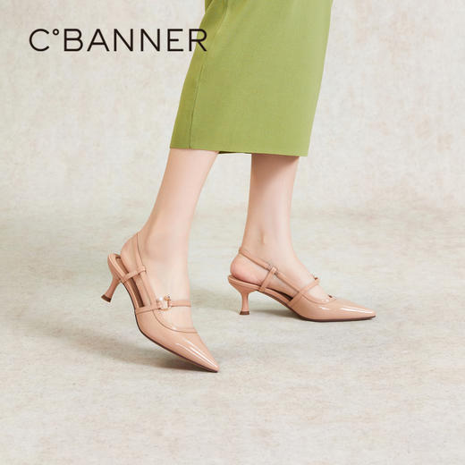 千百度细高跟时装凉鞋女夏季羊皮包头后空法式凉鞋通勤A24205482 商品图4