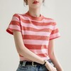 韩系多巴胺肌理感圆领短袖棉T恤女2024春夏新款条纹撞色小众上衣 商品缩略图0