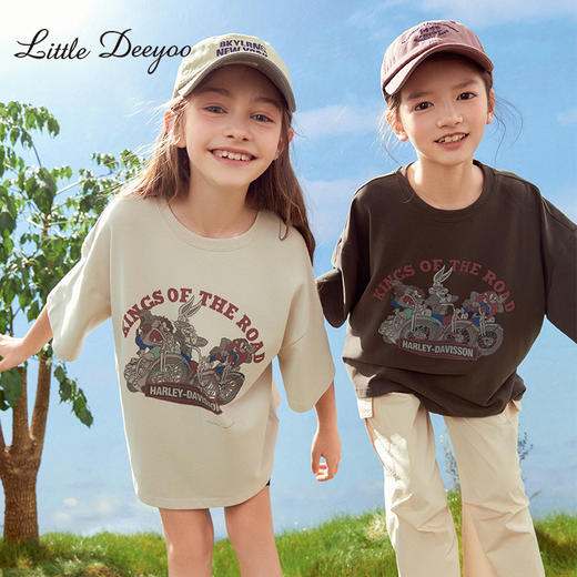 【萌宝必备，韩风童T恤！】女童230g磨毛精棉卡通印花T恤，2024春夏新款儿童短袖上衣，卡通活力动物印花，生动顽 皮符合潮童天性-lm！ 商品图0