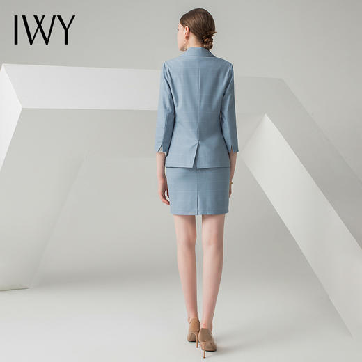IWY/蓝色格纹七分袖春季女士正装时尚气质商务显瘦职业西装套装CPS10340 商品图5