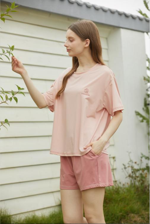 【单件6折/2件5折】【秀黛】女圆领休闲短袖套装女士夏季短袖睡衣家居服L2551049T【门店同款】 商品图4