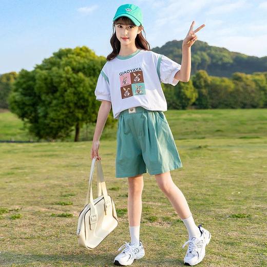 女童夏季套装2024新款童装儿童时尚网红短袖T恤女大童休闲两件套 商品图2