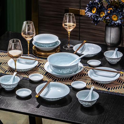 富玉 |  景德镇高温玲珑瓷青釉玉牡丹釉下餐具组合装礼盒装 商品图3