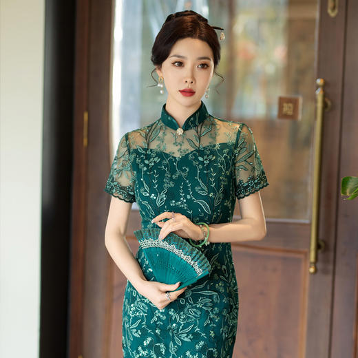 GX三分袖旗袍女春秋款复古2024年新款旗袍修身礼服新中式日常 商品图4