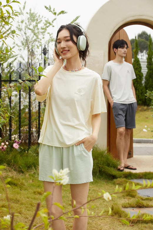 【单件6折/2件5折】【秀黛】女圆领休闲短袖套装女士夏季短袖睡衣家居服L2551049T【门店同款】 商品图8