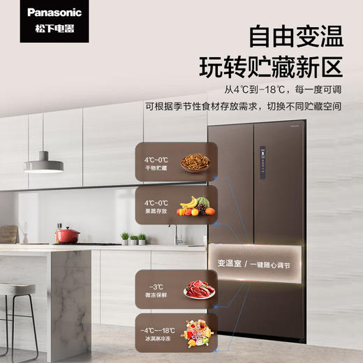 松下（Panasonic） 573升超薄嵌入式大容量多门法式冰箱 微冻保鲜臻材保鲜宽幅变温双循环 NR-W581TM-T 商品图5