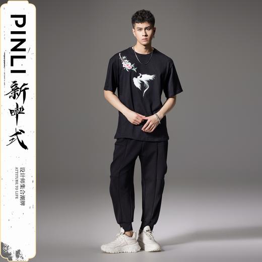 PINLI品立2024新中式夏季新款男士中国风动物印花休闲圆领短袖T恤BG242111057 商品图1