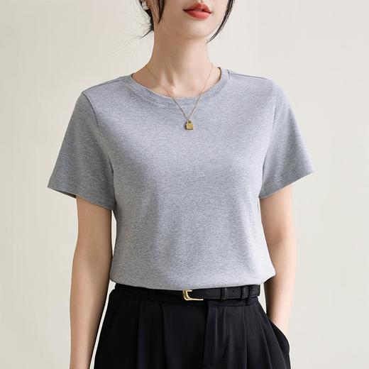 冰感纯色正肩修身圆领棉短袖T恤女2024春夏新款气质内搭套头上衣 商品图3
