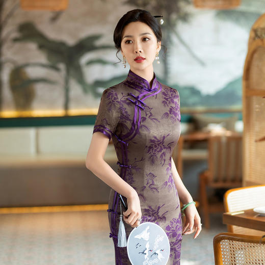 SYG-785新中式日常妈妈三分袖旗袍女春秋款复古2024年新款旗袍修身礼服 商品图2