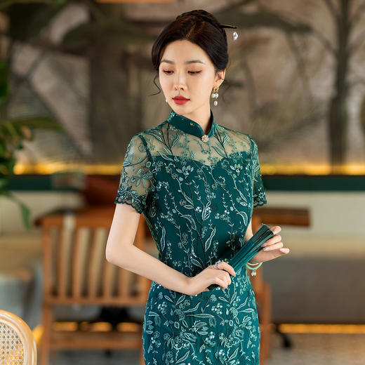 GX三分袖旗袍女春秋款复古2024年新款旗袍修身礼服新中式日常 商品图3