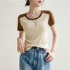 凉感螺纹撞色圆领修身棉T恤女2024春夏新款高弹内搭显瘦上衣 商品缩略图0