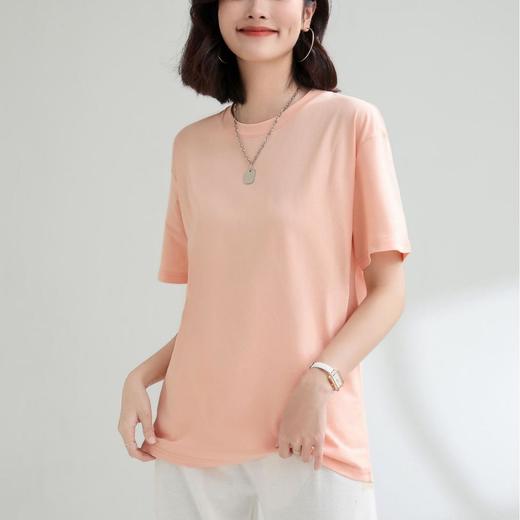 纯棉宽松纯色220克圆领T恤女2024春夏新款短袖套头基础款中性上衣 商品图3