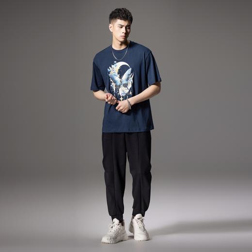 PINLI品立2024新中式夏季新款男蝴蝶印花圆领休闲短袖T恤国潮上衣BG242111062 商品图4