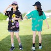 女童夏装套装2024新款短袖t恤涂鸦中大童宽松版型夏季中长款T 商品缩略图3