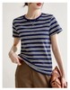 韩系小众圆领肌理感短袖T恤女2024春夏新款正肩修身条纹套头上衣 商品缩略图0